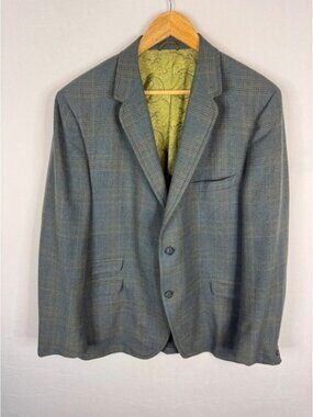 Vintage Beau Marc Saxony Tweed Wool Blazer Blue Plaid Sport Men 44R England